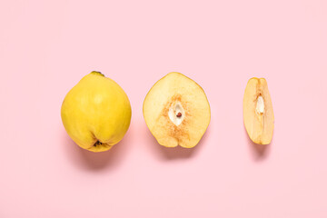 Sweet ripe quinces on pink background