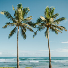 Tropical Beach Paradise with Palm Trees and Ocean Waves