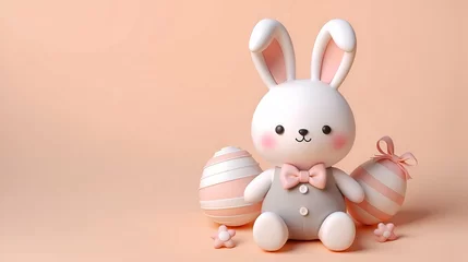 Tuinposter 3d cute easter bunny on peach background © Mariana