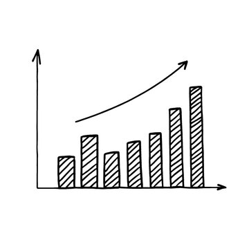 Hand drawn graph of growth on transparent background
