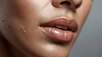 Fotobehang Beauty close-up image of woman lips (skin care/body care/esthetic salon), ruddy skin, beautiful, full lips, lips close up, real skin texture, natural © Mariana
