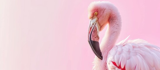 beautiful rosy flamingo on pink background