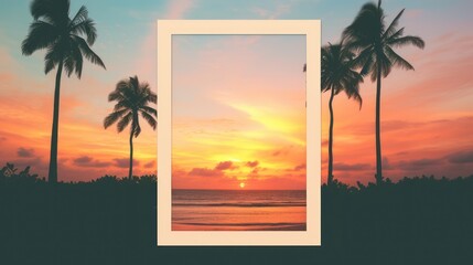 Photo frame blank space for template, with outdoor summer sunset theme	
