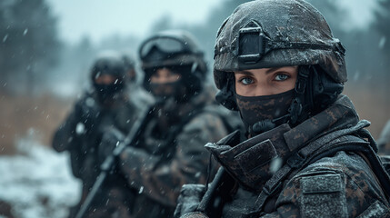 Mujer soldado de las fuerzas especiales del ejercito  - obrazy, fototapety, plakaty