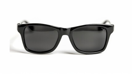 Black sunglasses portrayed against a white background, standing alone.