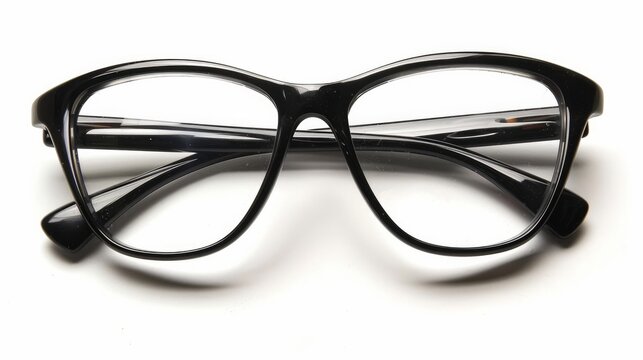 Black eyeglasses depicted against a white background