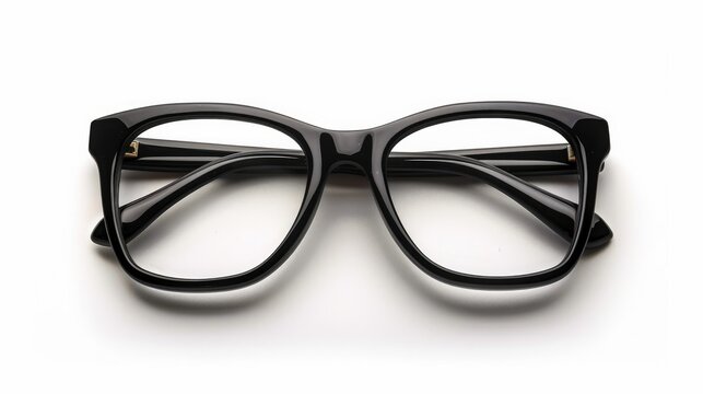 Black eyeglasses depicted against a white background