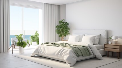 a pure white bedroom adorned with textured bedding and minimal furniture, featuring a touch of...