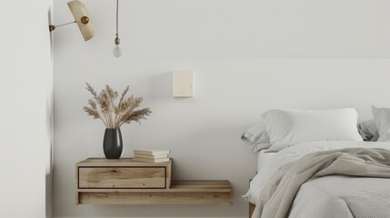 Modern Minimalist Bedroom with Floating Nightstand and Wall-Mounted Lamp