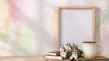  Minimalist Frame Mockup with Flowers and Coffee Cup