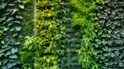 Lush Vertical Garden with Diverse Foliage Patterns