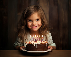 ai generated girl smiling, holding a birthday cake with candles