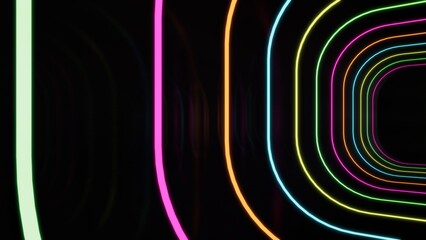 3d render, abstract panoramic neon background. Bright colorful lines shine. 3d rendering illustration