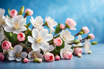 flowers on a blue table
