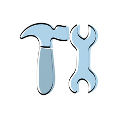 tools. mechanic. work. to fix. metal. broken. the icon. Doodle. vector. black lines. on a white background.