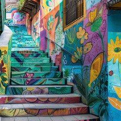 Colorful Street Art on Urban Staircase