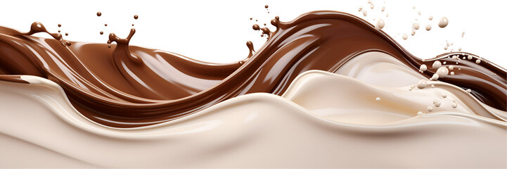 Wave of Chocolate and Milk cream, Abstract background, - obrazy, fototapety, plakaty