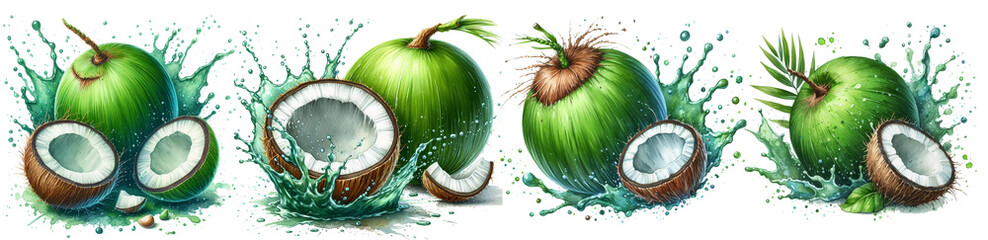 Green coconut. - obrazy, fototapety, plakaty