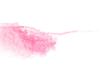 Small size pink Sand flying explosion, sweet sands grain wave explode. Abstract cloud fly. Pink colored sand splash throwing in Air. White background Isolated high speed shutter, throwing freeze stop