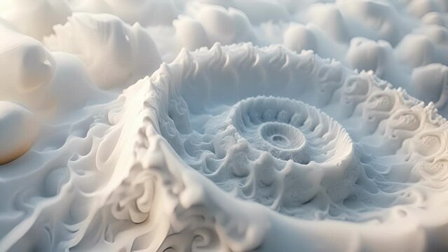Cloudlike spirals of pure white cotton floating and shifting in a hypnotic pattern that lulls the mind into a state of tranquility.