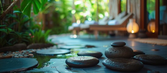 Relaxing spa experience with warm basalt stone massage in serene luxury resort.