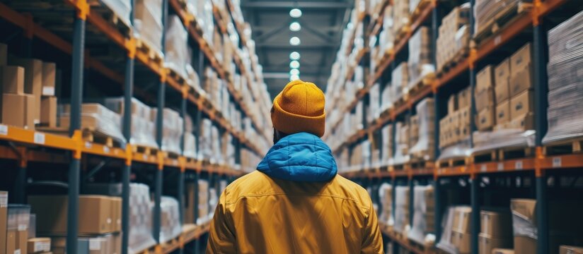 In small businesses, man engages in thinking and logistics for shipping and supply chain management. This involves distribution, workshop activities, employee problem solving, and retail stock