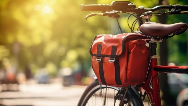 Closeup of a rear bike rack filled with panniers and a top box for commuting essentials.