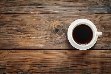 a white cup of coffee on wooden table