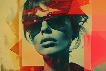 Fashionable Woman with Abstract Geometric Overlay and Sunglasses