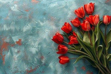 Fototapeta na wymiar Beautiful bouquet of red tulips flowers, an abstract background