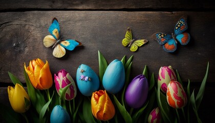 Spring tulip and butterfly wallpaper