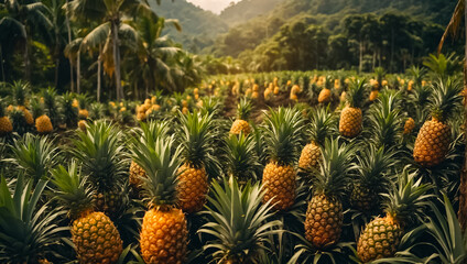 Fresh pineapple growing in the garden nature