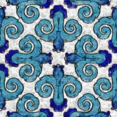 A pattern of blue abstract geometric shapes for tile isolated on a white background