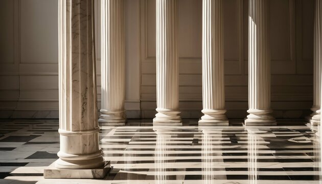 Softly lit marble columns with play of light and shadow, emphasizing classical architectural beauty