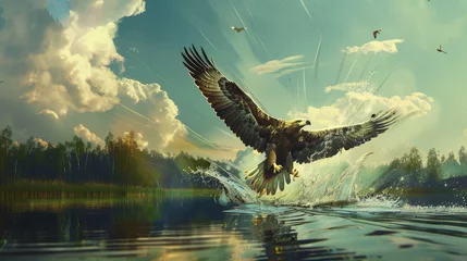 Poster Eagle concept in water eagle flying in the water Eagle flying in the sky, nature background © Suparak
