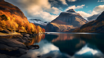Majestic Autumn Hues: The Ethereal Beauty of a Fjord Amidst the Colours of Fall