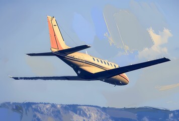 Fototapeta na wymiar Skybound Serenity - Small Airplane Soaring in a Sky Blue Background