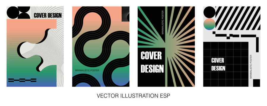 Posters with silhouette minimalistic basic figures, extraordinary graphic assets of geometrical shapes swiss style, Modern minimal monochrome print brutalist.