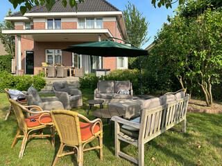 beautiful garden with rattan furnituren