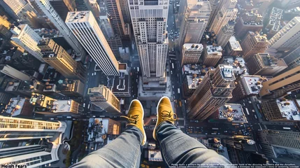 Papier Peint photo Etats Unis "Height Fears - Peering down from the dizzying heights of the skyscraper, feeling a mixture of exhilaration and trepidation, the experience atop the skyscraper challenges one's courage and offers