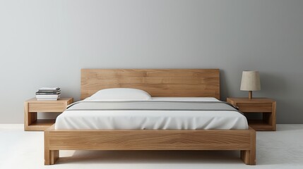 Minimalist Bedroom with Simple Wooden Bed Frame AI Generated.
