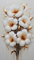 Golden White Flowers Oil Painting