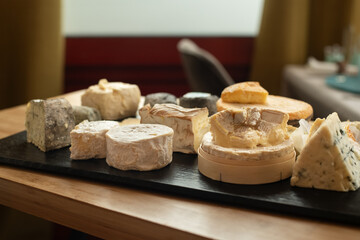 Cheese plate in a luxury restaurant at France Normandy cheeses