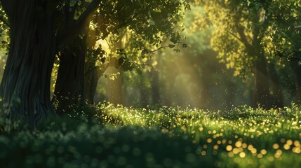 Fototapeta premium Sunlight in the green forest, spring time