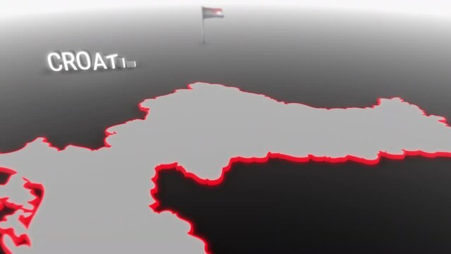 3d animated map of Croatia gets hit and fractured by the text “Inflation”
