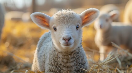 Fototapeta premium A photo of a sheep close up. Sheep in the field, countryside.