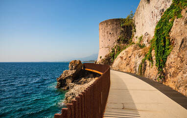 Corsica, Bastia Porto Vecchio fortress view from promenade Aldilonda, which means “Above the Sea” in Corsican, Corsica island, France.