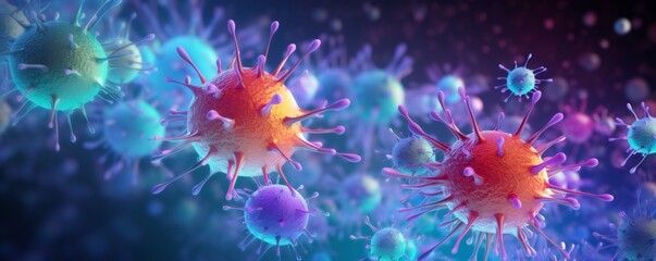 This 3D rendering captures a captivating immune response, with colorful cells dynamically illustrated, showcasing the intricate dance of the body's defense mechanisms.
