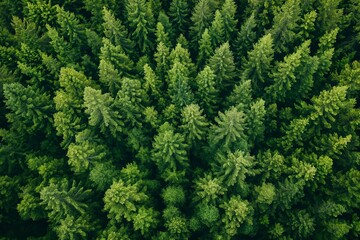 Aerial view of a dense forest. Many pine trees - Powered by Adobe