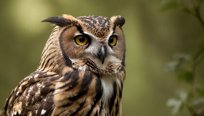 Obraz premium An owl in the thicket of the forest looks with interest 